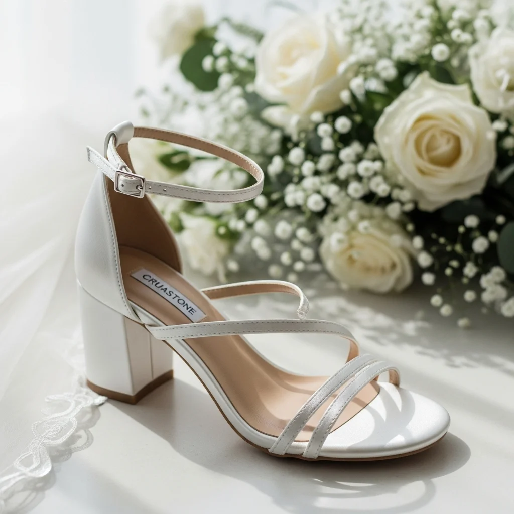 Step into Comfort & Style: Top 21 Low-Heel Wedding Shoes for Your Big Day 5 elegant ankle strap sandal