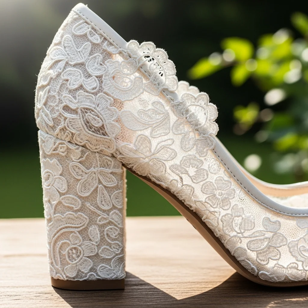 Step into Forever: Top 17 Ivory Wedding Shoes for Your Dream Day 4 elegant ivory lace block heel