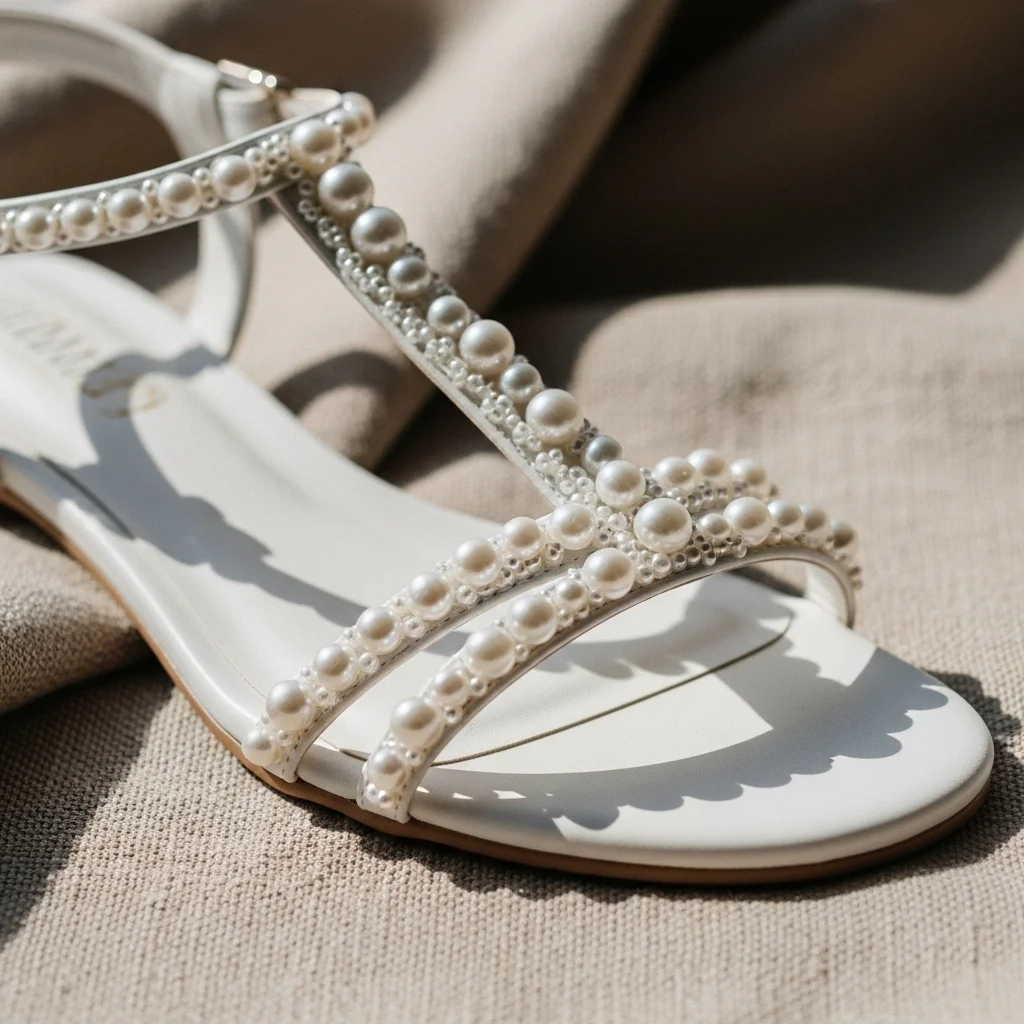 Step into Forever: Top 23 Wedding Shoe Sandals for Your Big Day 4 elegant pearl detail flat sandal