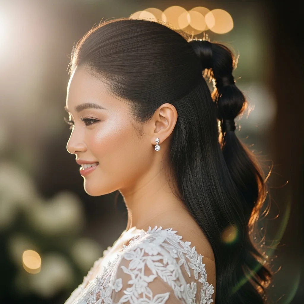 23 Elegant Half Up Half Down Wedding Hairstyles 22 elegant pony half up