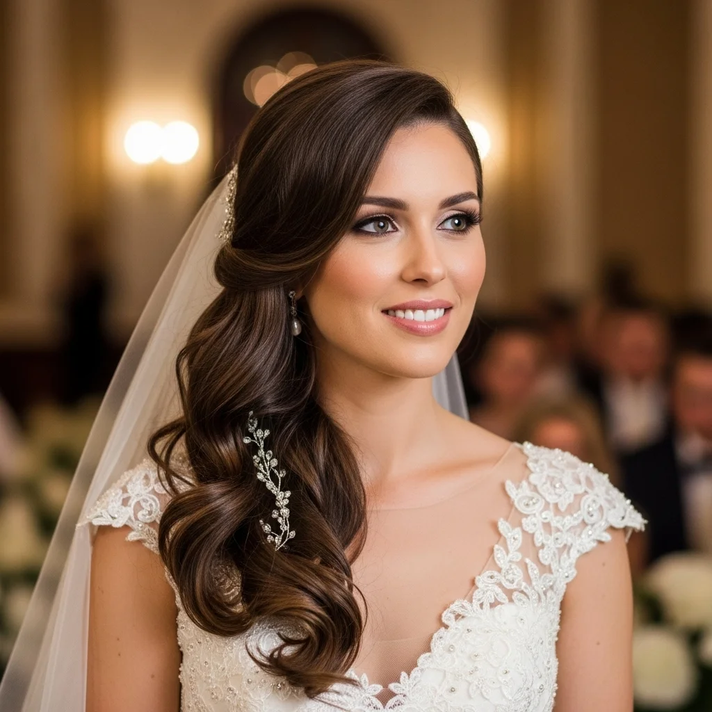 elegant side swept curls
