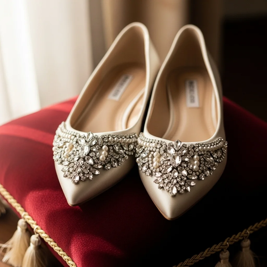 Walk Down the Aisle in Bliss: Top 19 Comfortable Wedding Shoes for Your Big Day! 3 embellished bridal flats