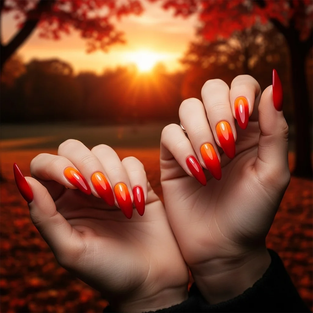 23 Enchanting Fall Ombre Nails You Need to Try This Season 13 fiery sunset ombre