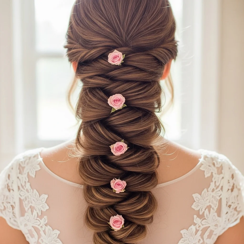 fishtail braid with miniature roses