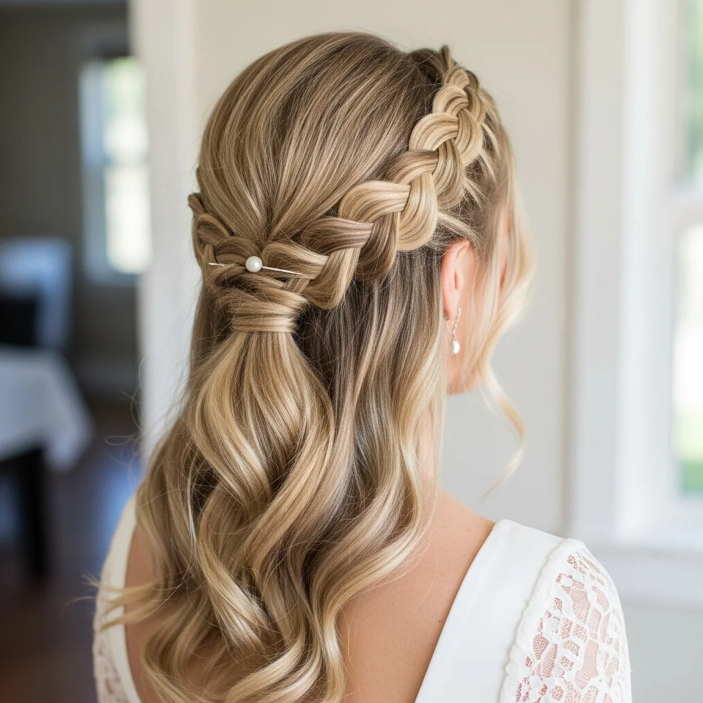 23 Elegant Half Up Half Down Wedding Hairstyles 18 french braid half up