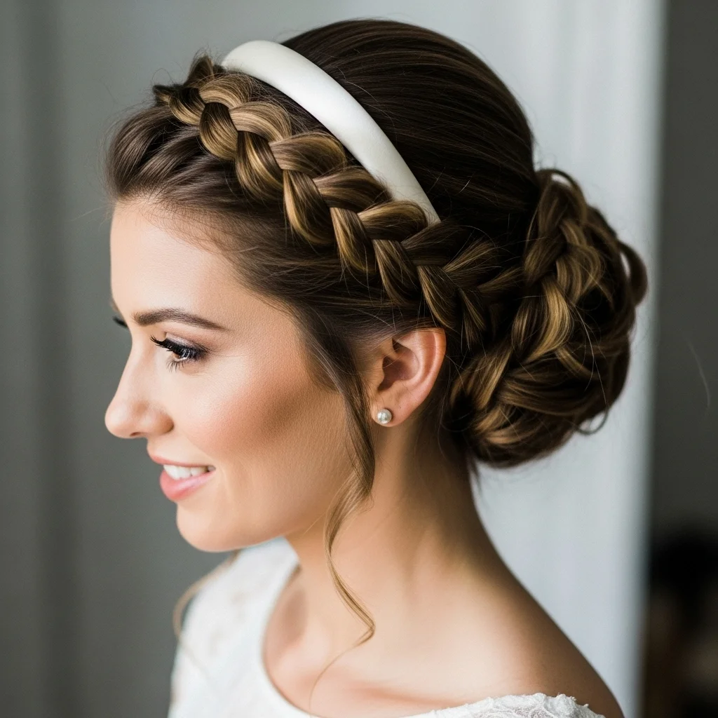 25 Dreamy Bridal Headband Hairstyles: Your Ultimate Wedding Hair Guide! 14 french braid updo with simple satin headband