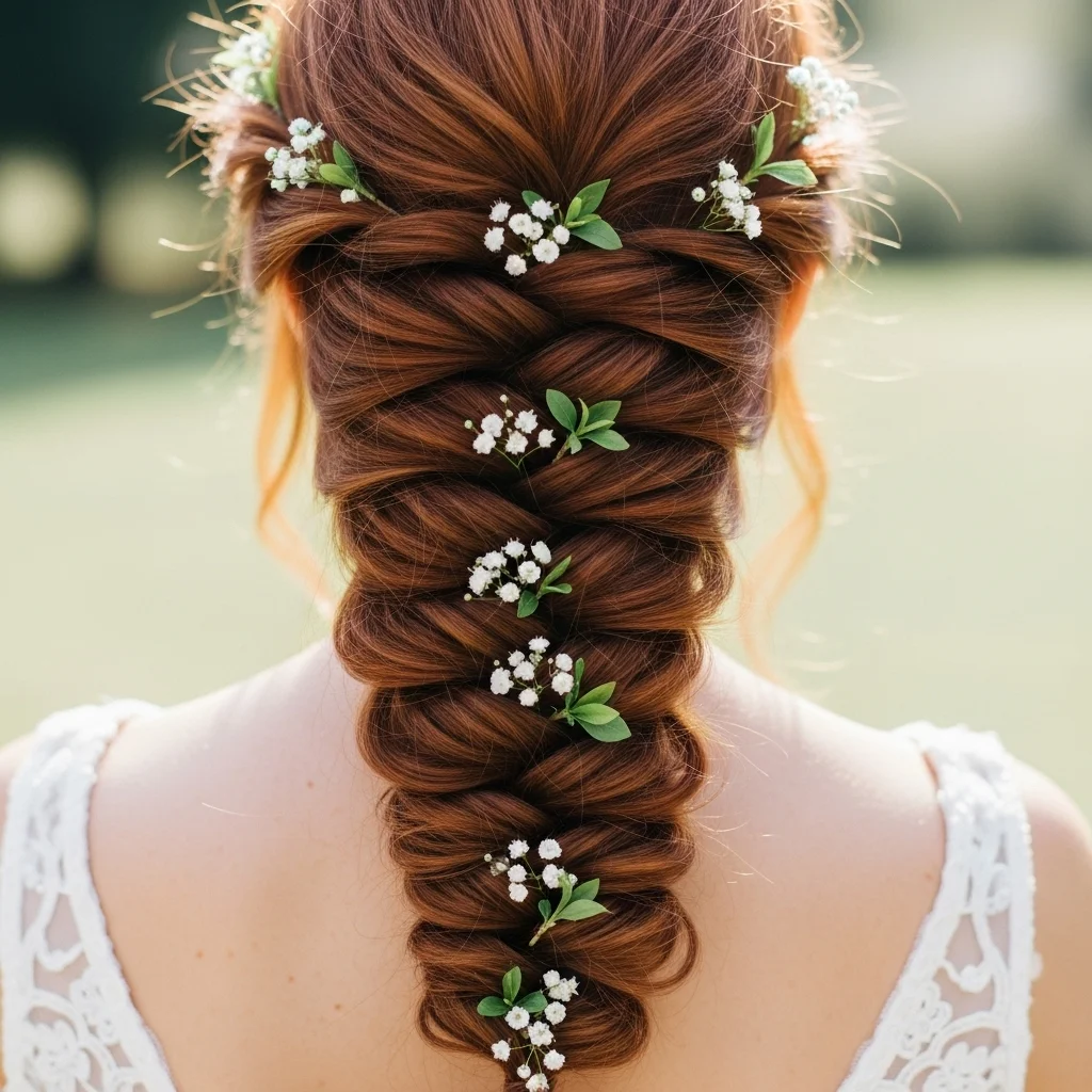 french braid with delicate sprigs