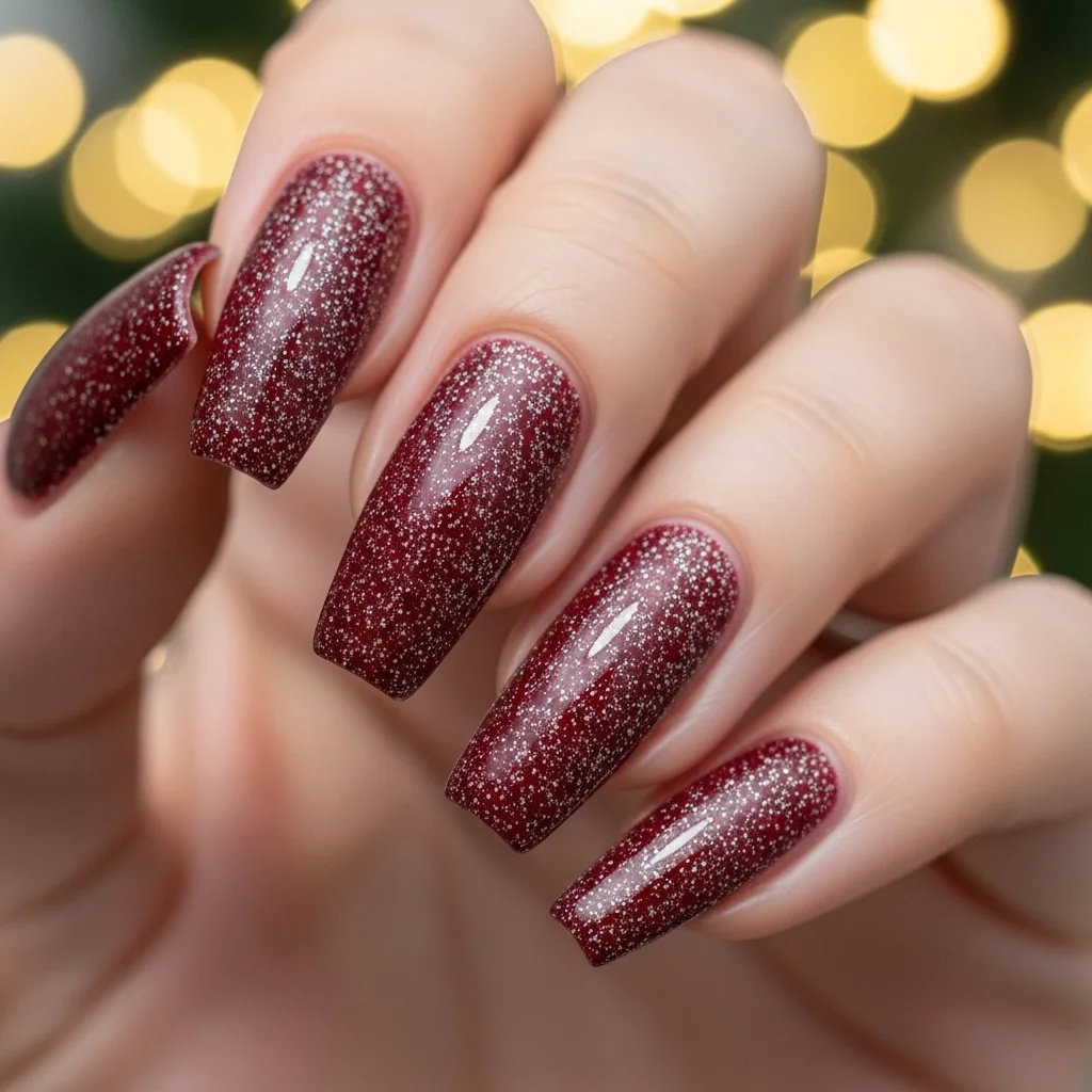 21 Coffin Nail Designs That Scream Fall: Your Ultimate Guide to Autumn Manicures 19 frosted cranberry shimmer