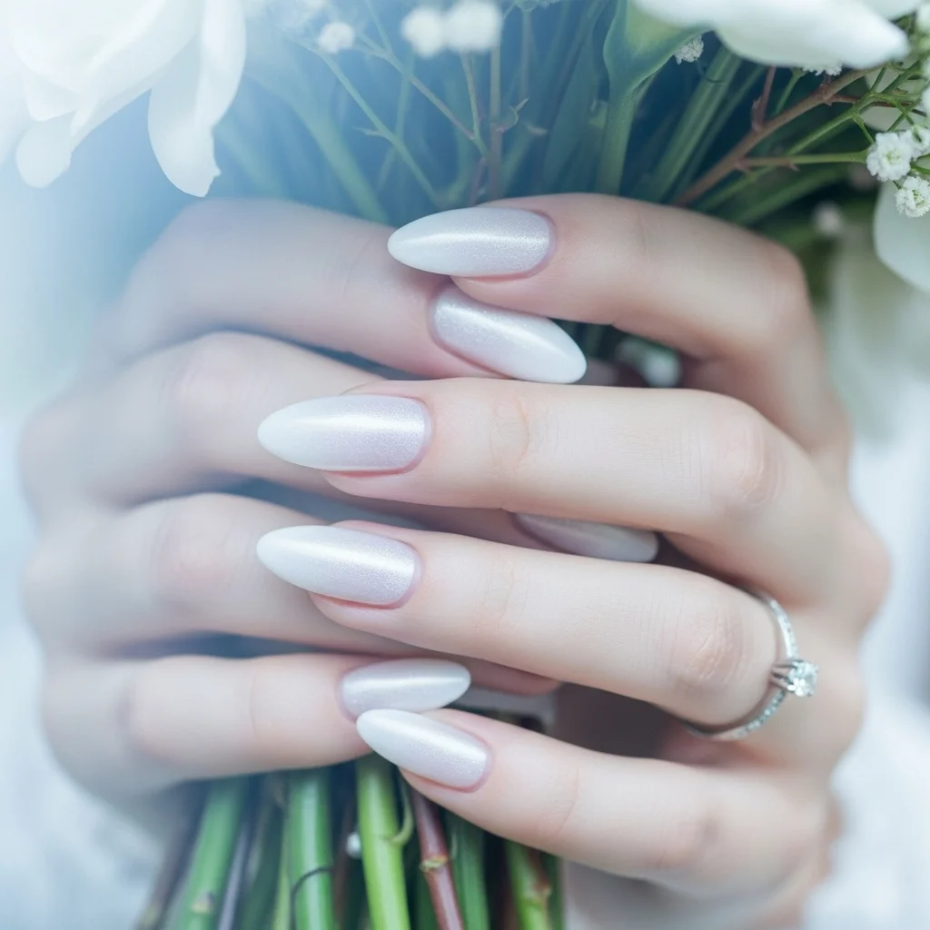 The Top 15 Acrylic Almond Nails for Bride To Enhance looks 13 frosted white