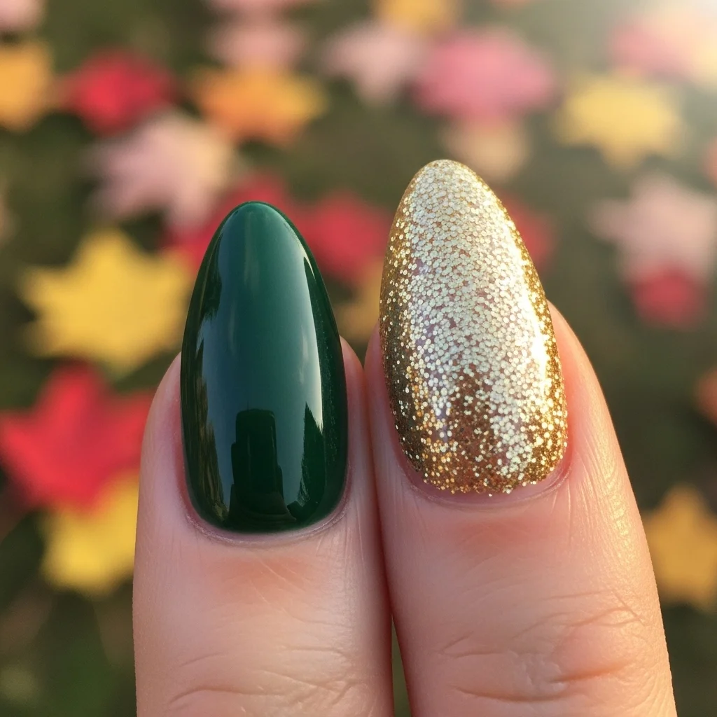 The Top 27 Acrylic Nail Designs You Need This Autumn! 12 glistening gold glitter accent