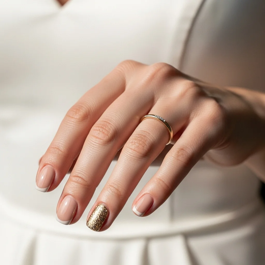 gold micro glitter accent nail