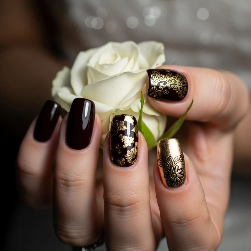 Top 19 Dazzling Western Wedding Nails Ideas for the Modern Bride 9 gold spur shimmer