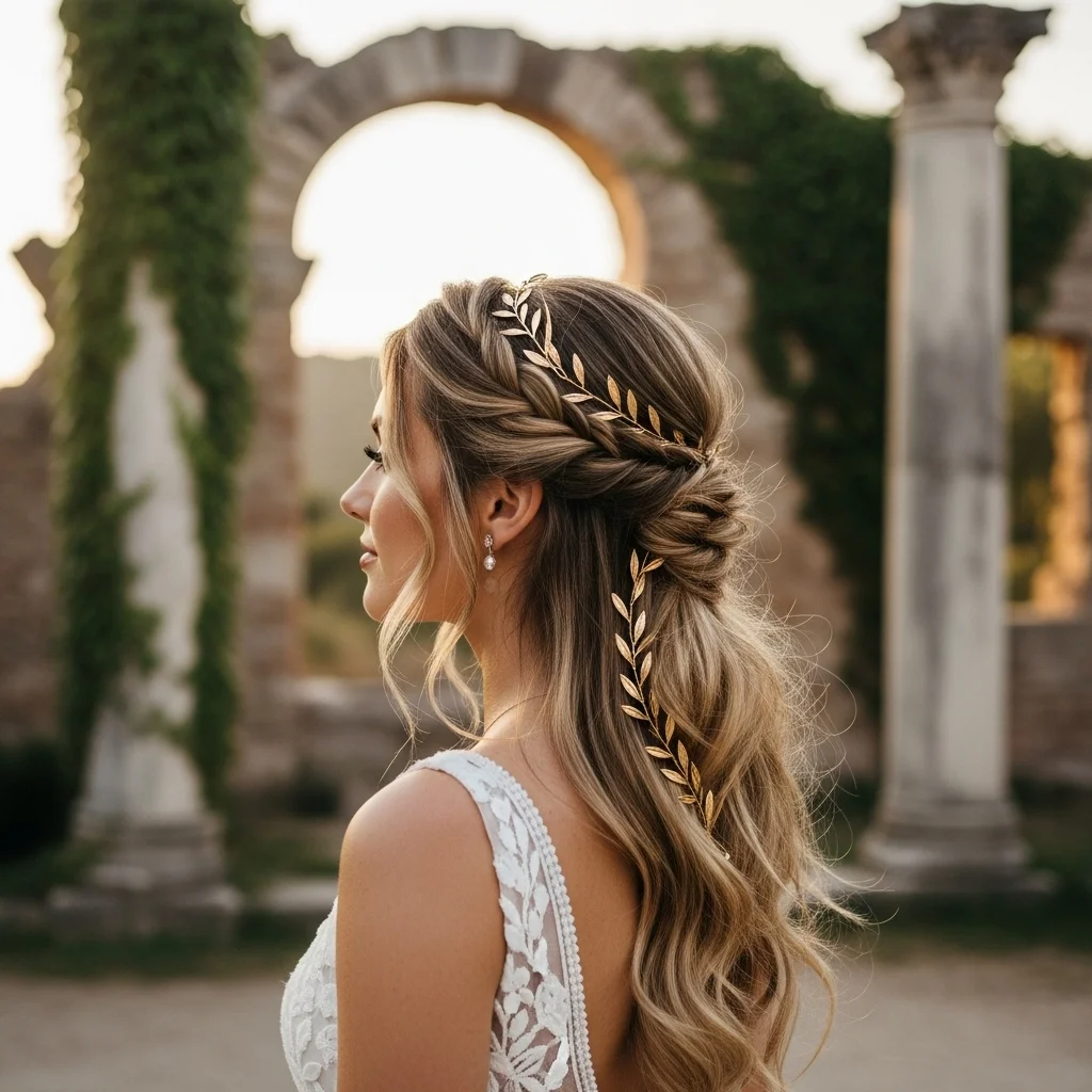 23 Elegant Half Up Half Down Wedding Hairstyles 23 grecian goddess half up
