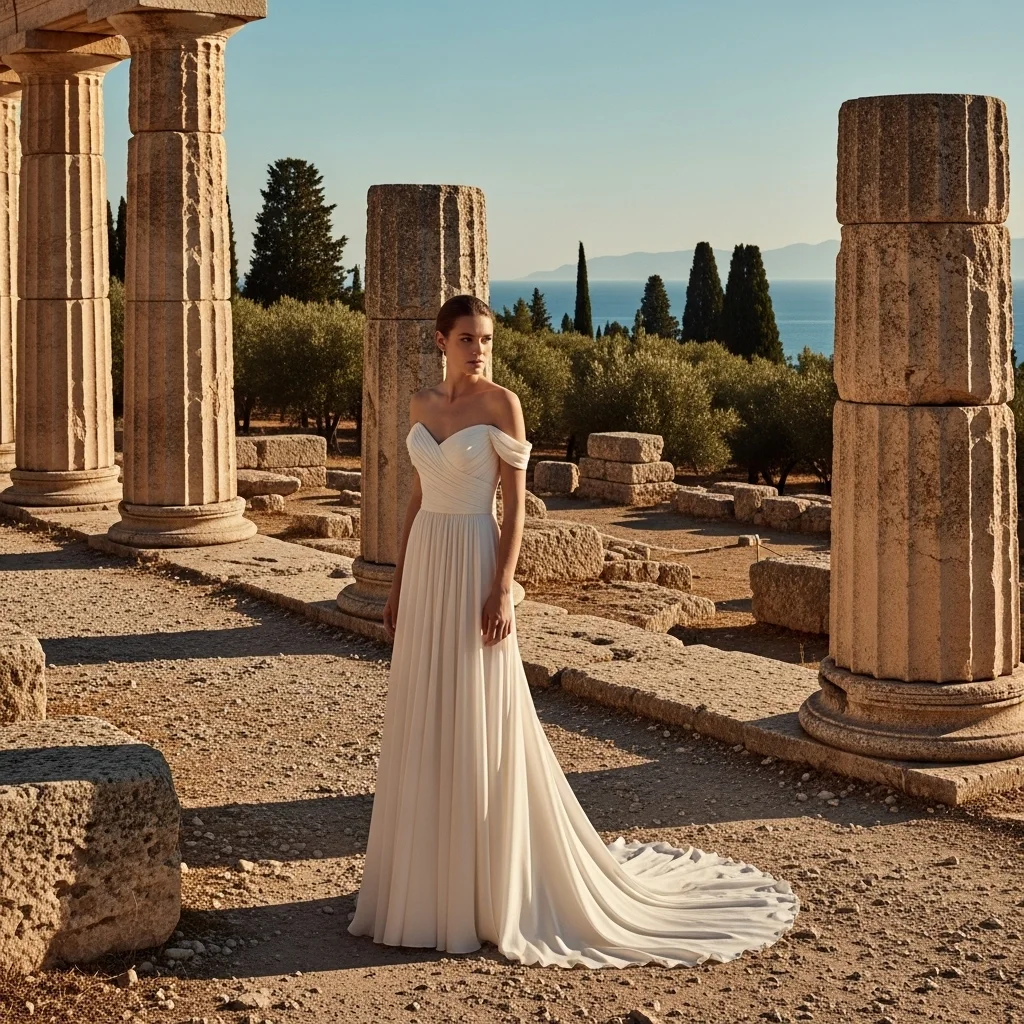 25 Off the Shoulder Boho Wedding Dresses 22 grecian inspired draped silk