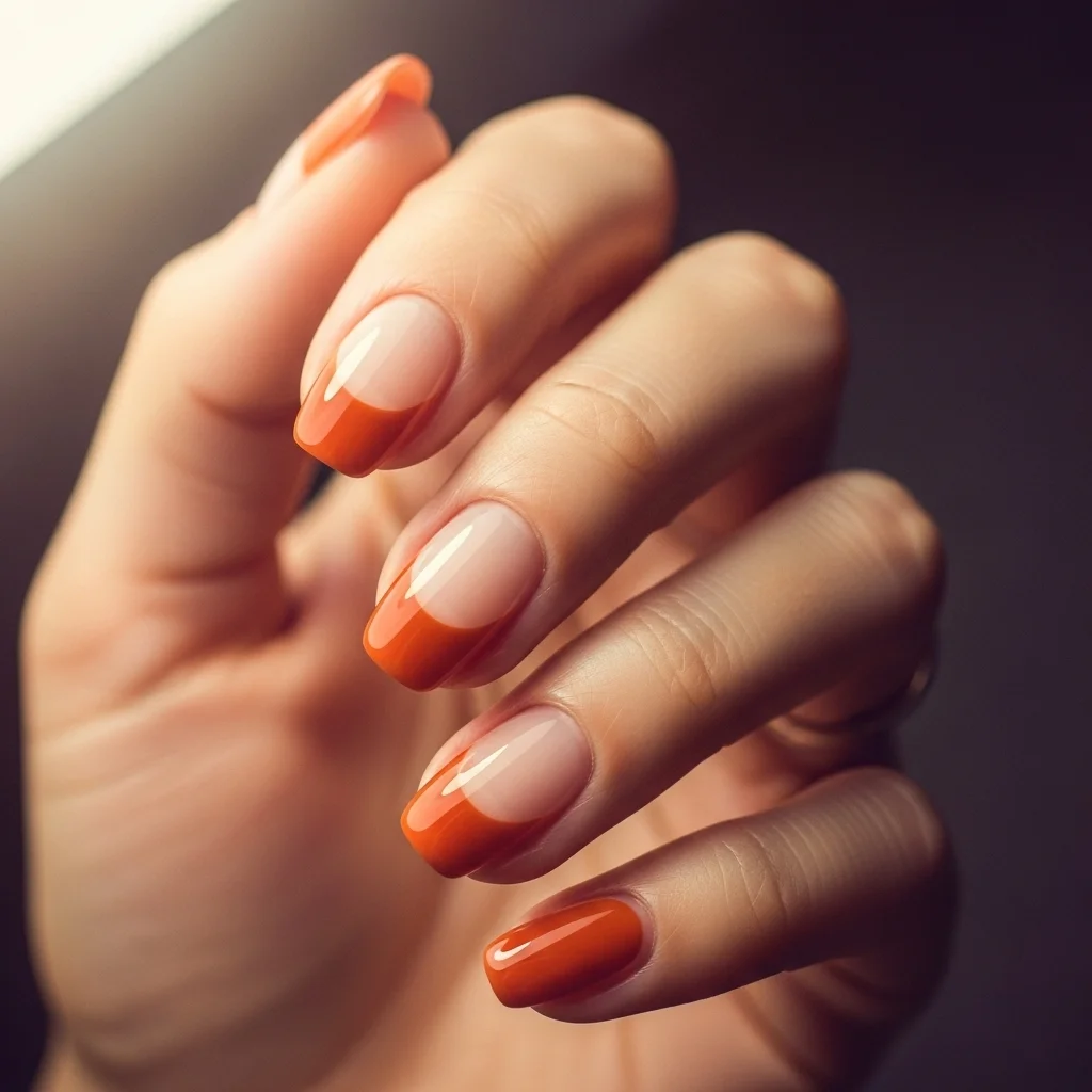 Top 21 Burnt Orange Nail Ideas for Fall 21 half moon burnt orange mani