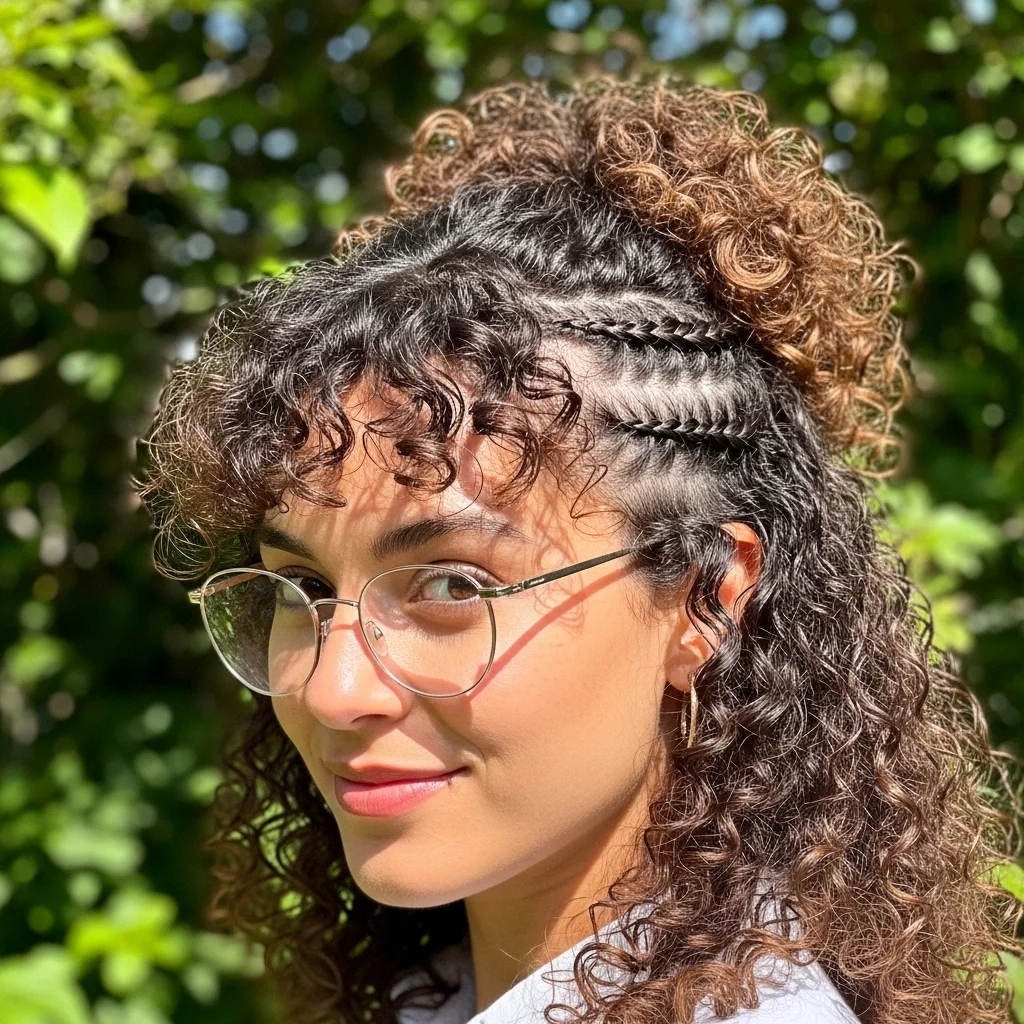 half up braided bangs