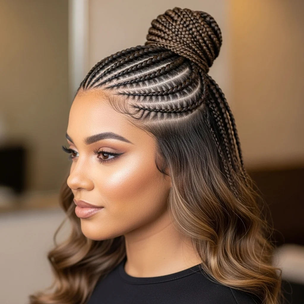 half up half down cornrows