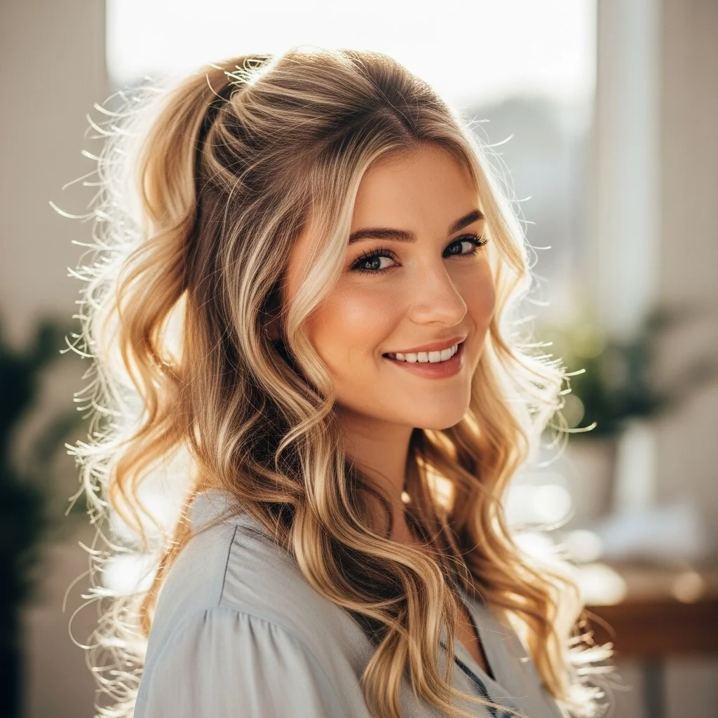 17 Loose Curly Hairstyles You Will Adore 6 half up half down with curls