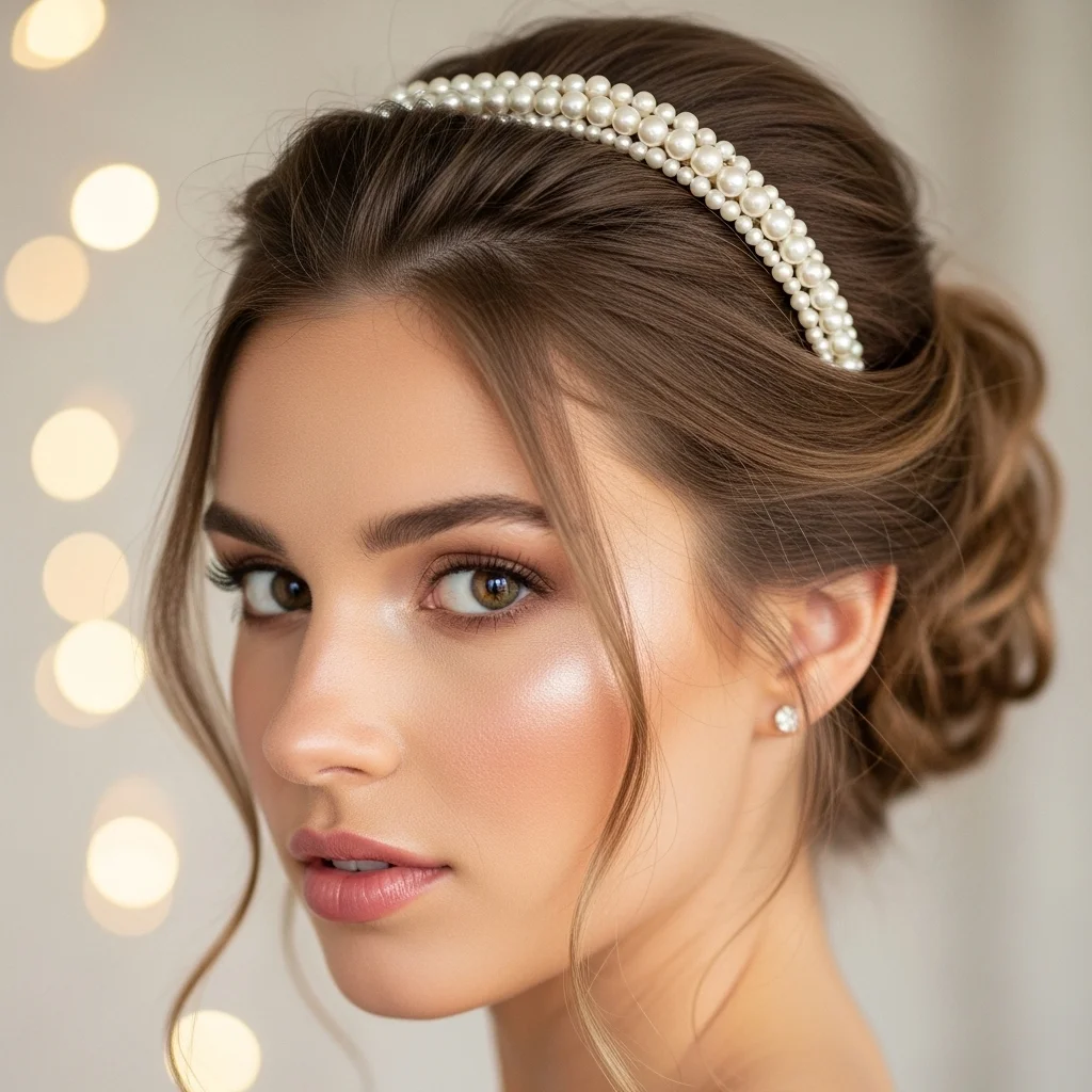 25 Dreamy Bridal Headband Hairstyles: Your Ultimate Wedding Hair Guide! 4 half up twisted with pearl headband