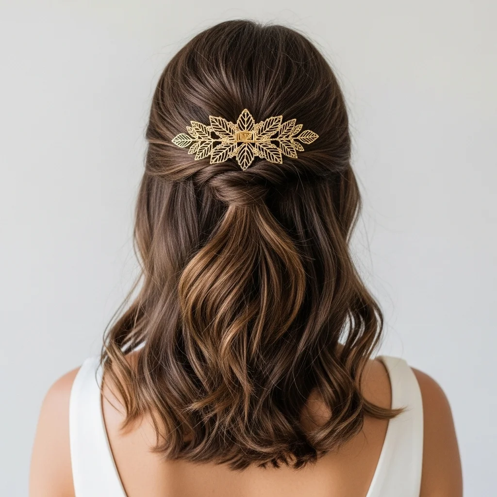 half up with a decorative hair clip