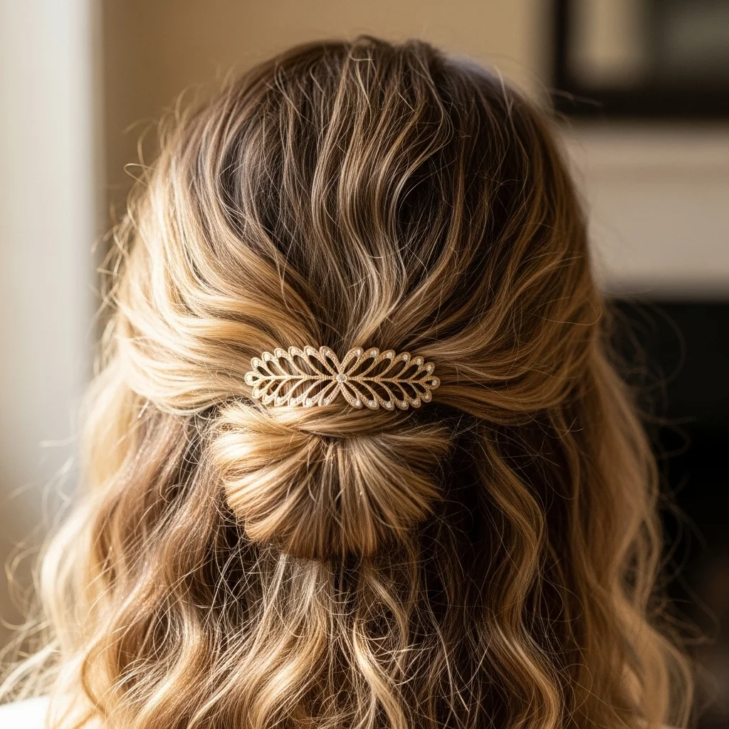 half up with a statement clip
