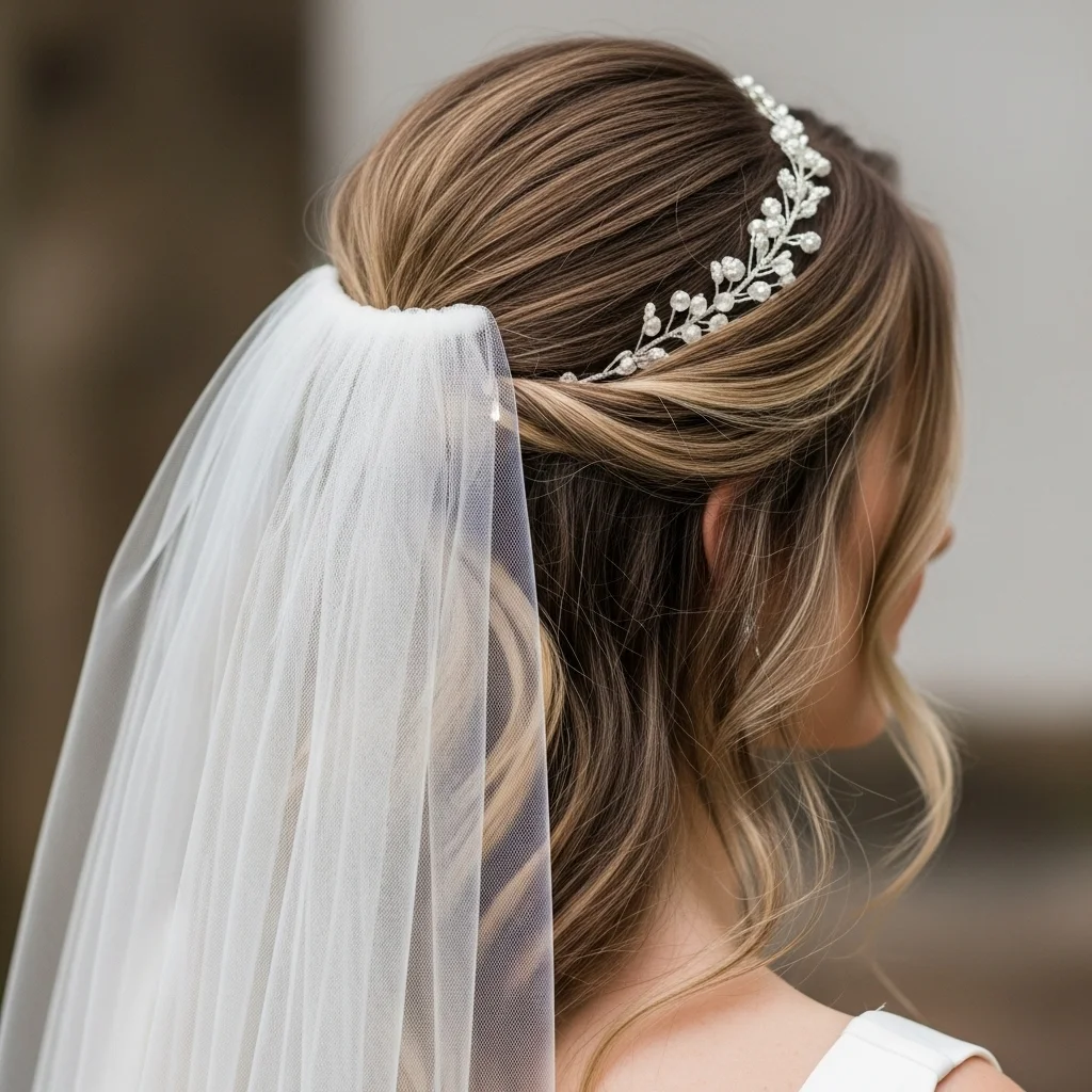 half up with an elegant veil