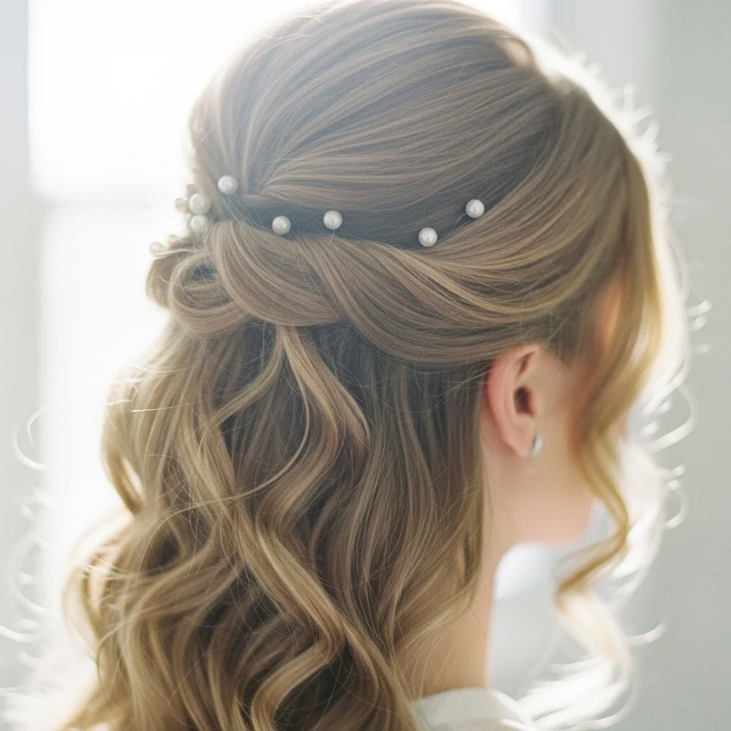 half up with pearl embellishments
