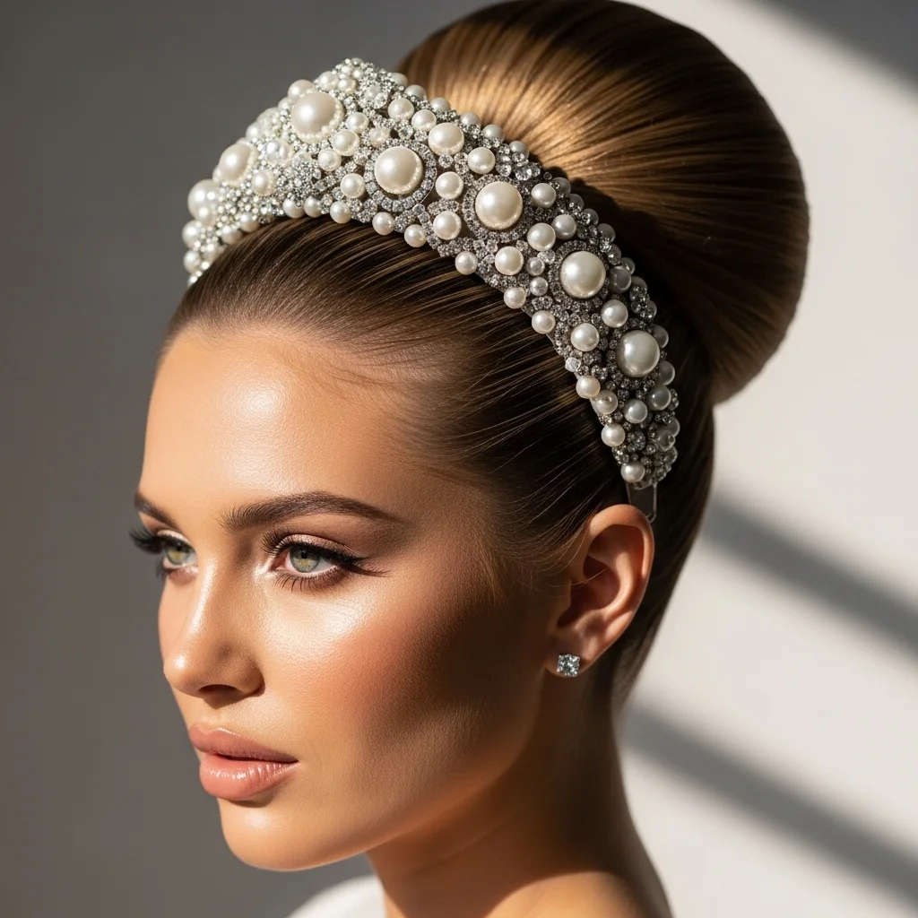 25 Dreamy Bridal Headband Hairstyles: Your Ultimate Wedding Hair Guide! 22 high bun with chunky statement headband