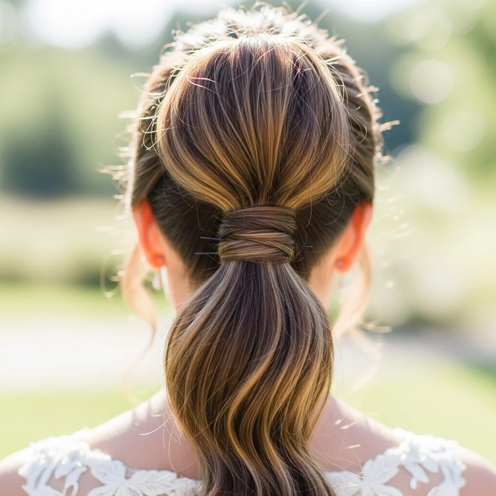 high ponytail with hair wrap