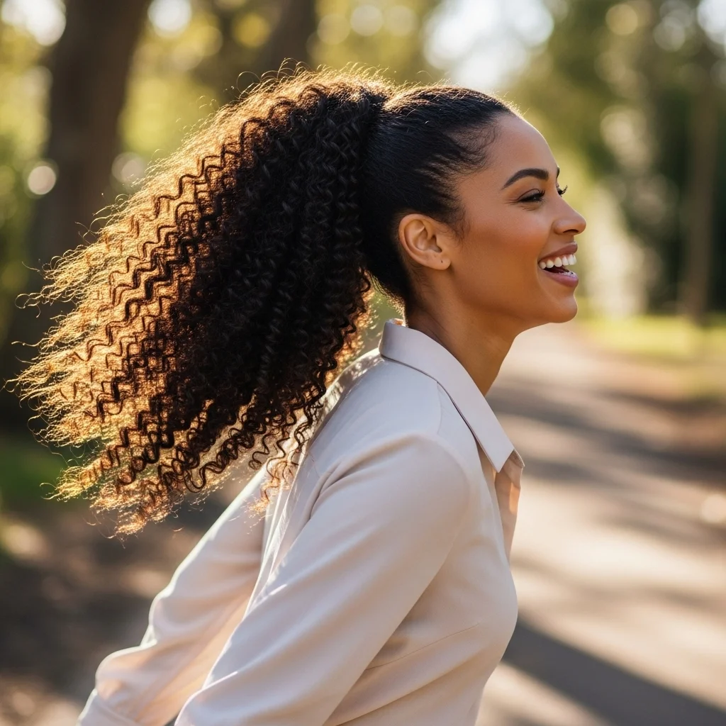 high ponytail with voluminous curls