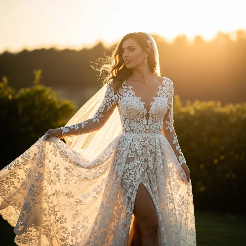 high slit lace gown