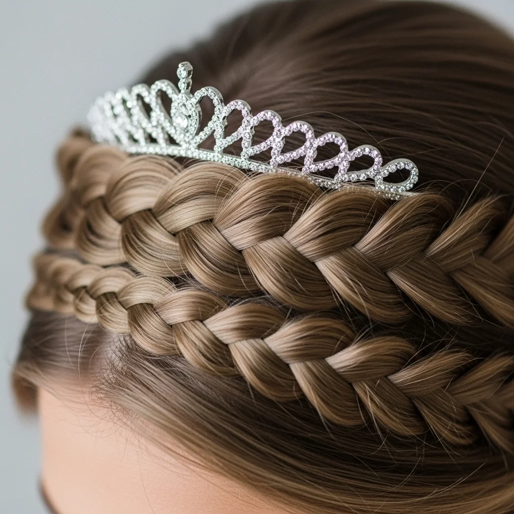 intricate braided crown with a tiny tiara