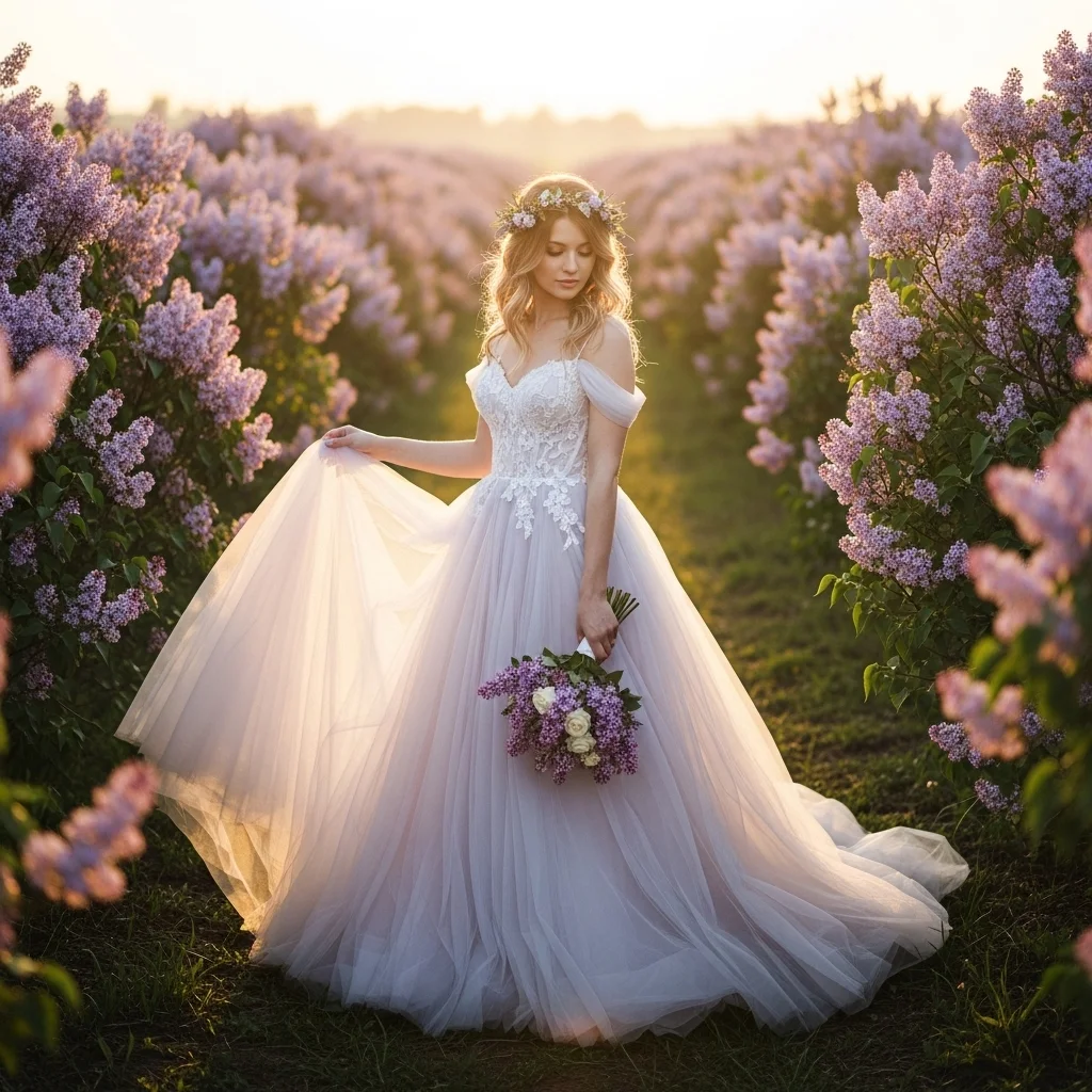 23 Stunningly Unique Colored Wedding Dresses 14 lilac blossom delight