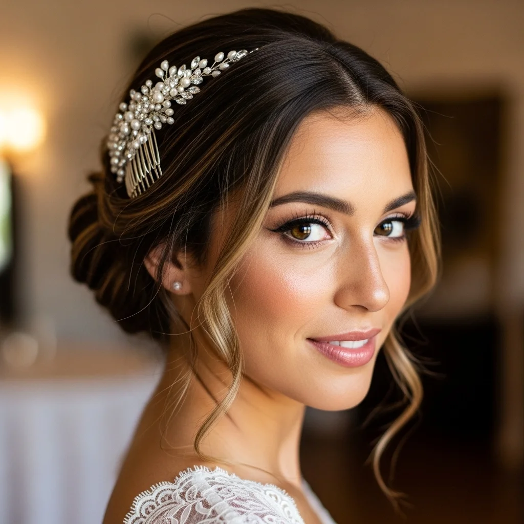 25 Dreamy Bridal Headband Hairstyles: Your Ultimate Wedding Hair Guide! 9 loose chignon with embellished comb headband