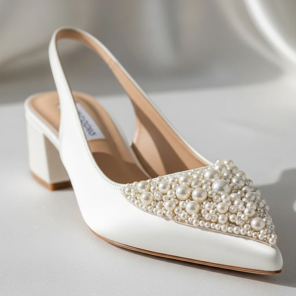 Timeless Elegance: 19 Pearl Wedding Shoes for Your Unforgettable Day 6 low heel slingback with pearl cluster toe