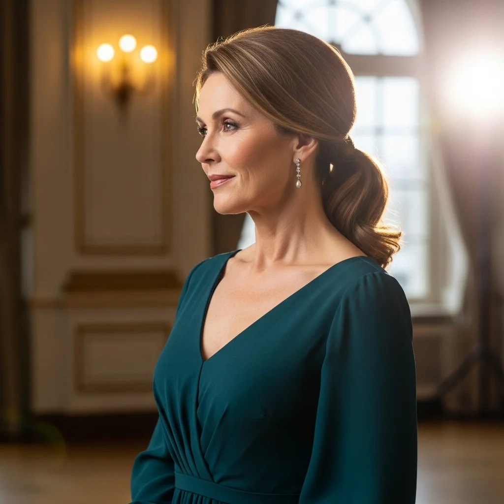 21 Shoulder-Length Mother of the Bride Hairstyles 19 low ponytail with volume