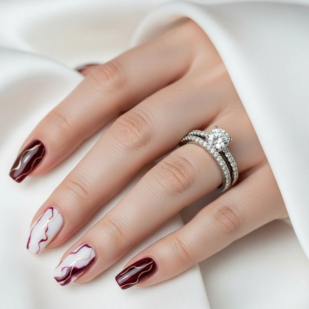 marbled burgundy and white elegance
