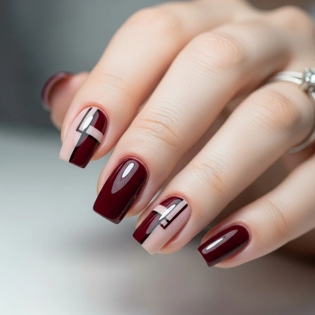 maroon and nude negative space