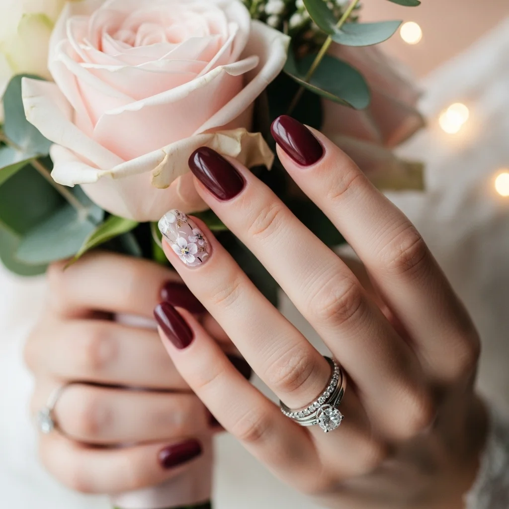maroon with delicate floral decals