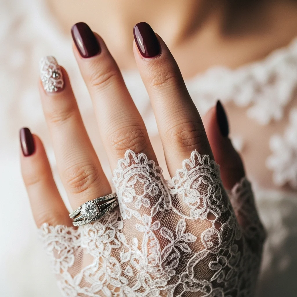 maroon with delicate white lace pattern