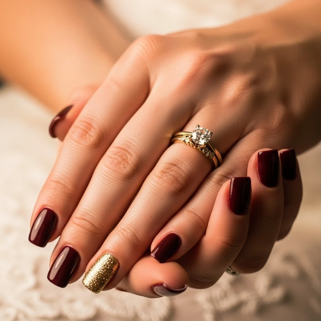 maroon with gold glitter accent