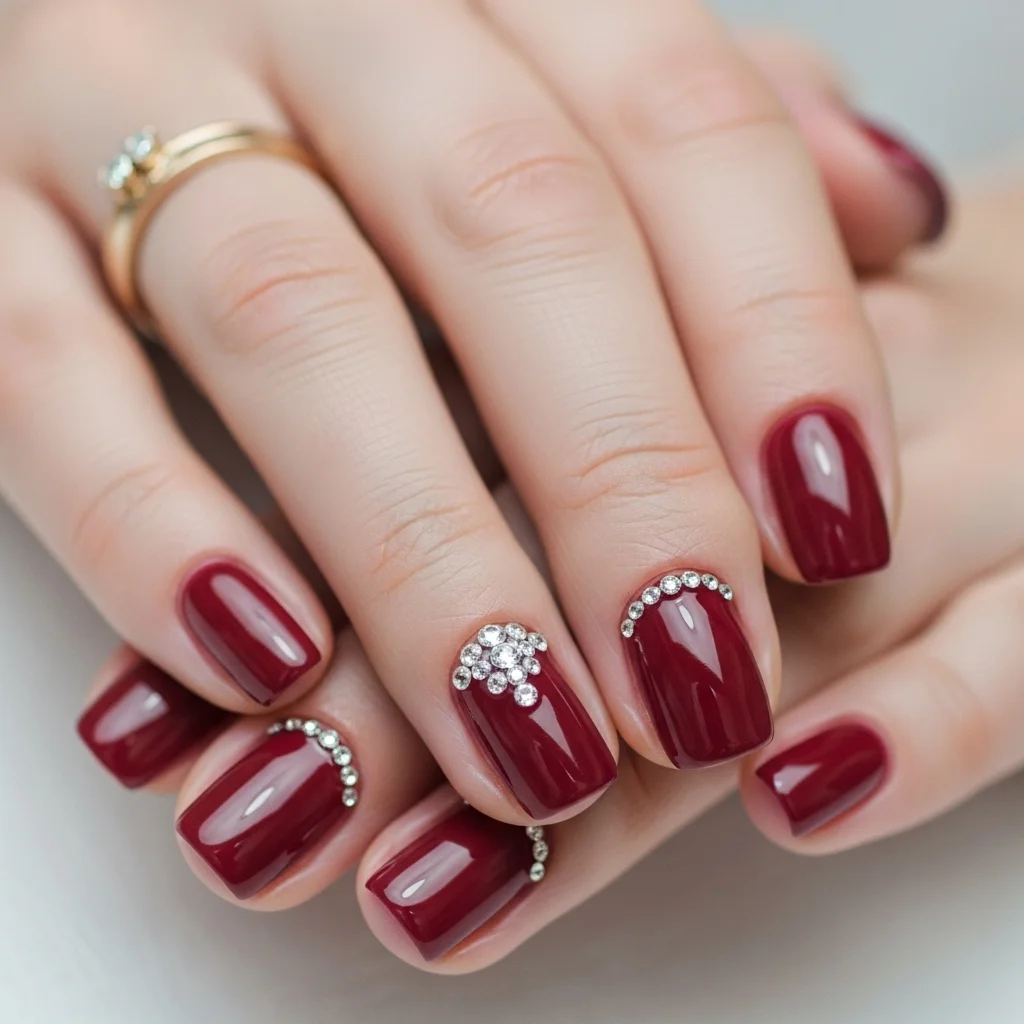 maroon with rhinestone embellishments
