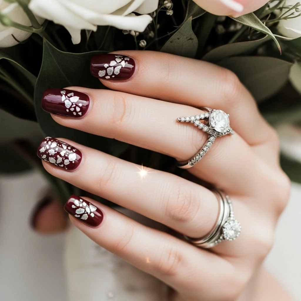 maroon with silver leaf details