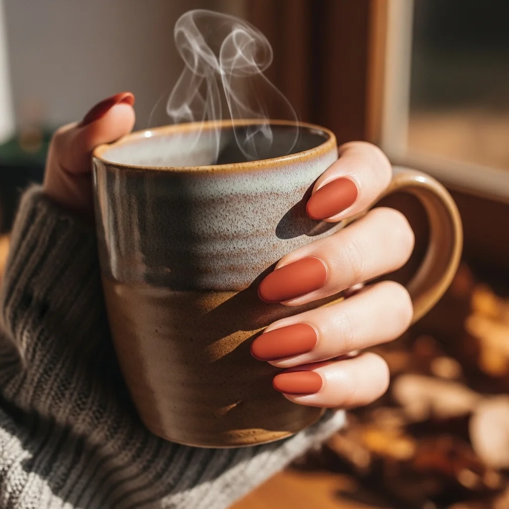 Top 21 Burnt Orange Nail Ideas for Fall 3 matte burnt orange finish