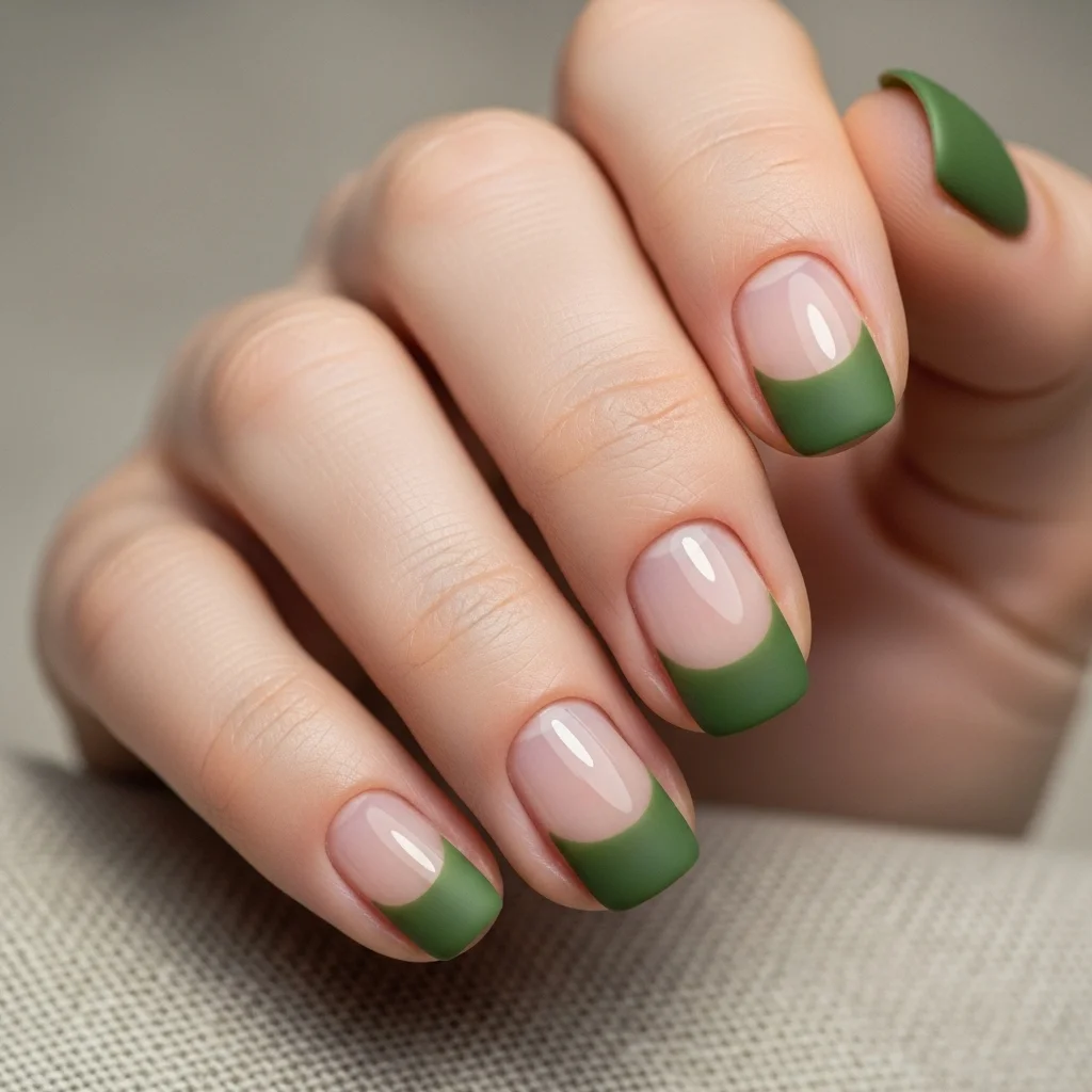 17 Stunning Matte Green Nail Ideas for Fall 8 matte green negative space design