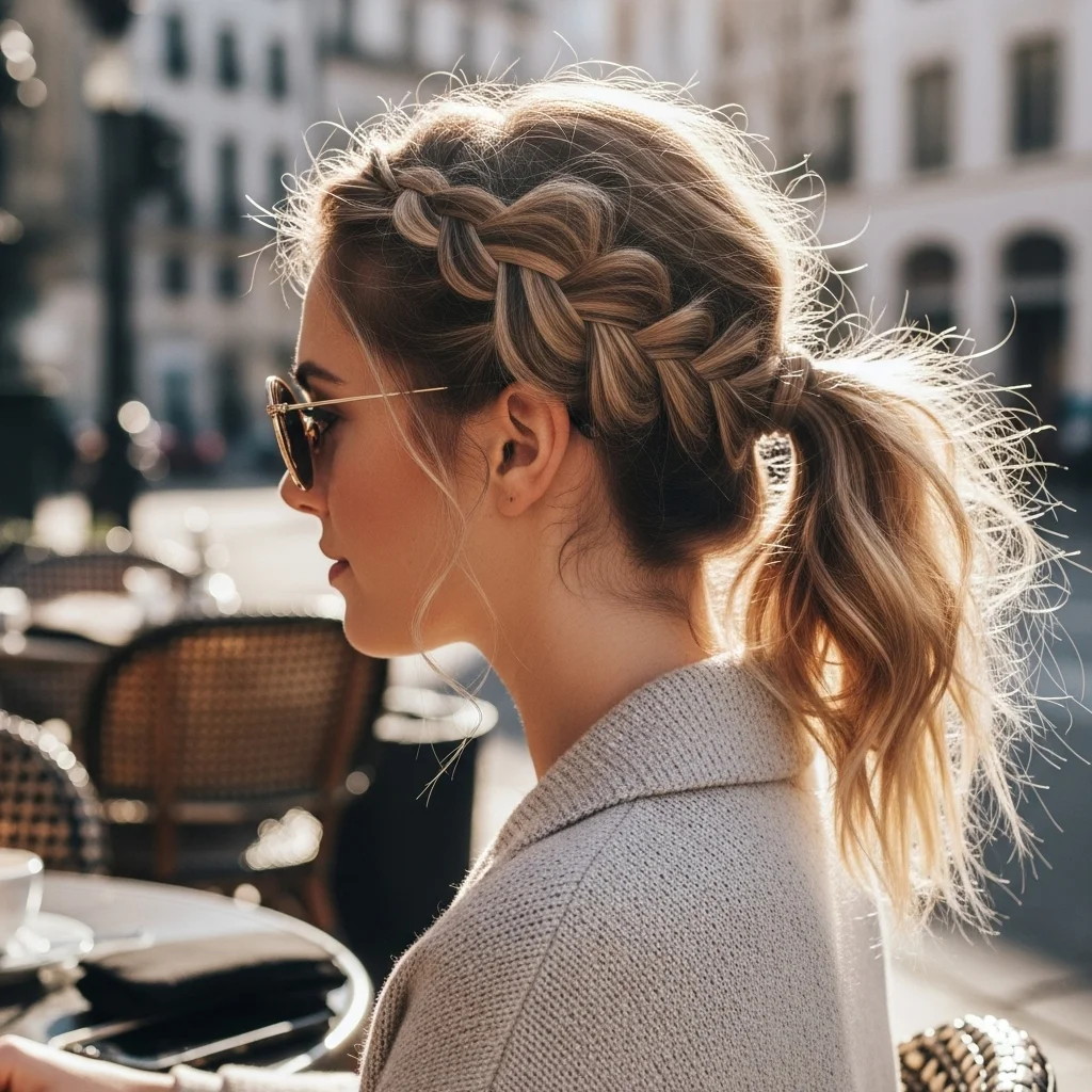 messy ponytail braid combo