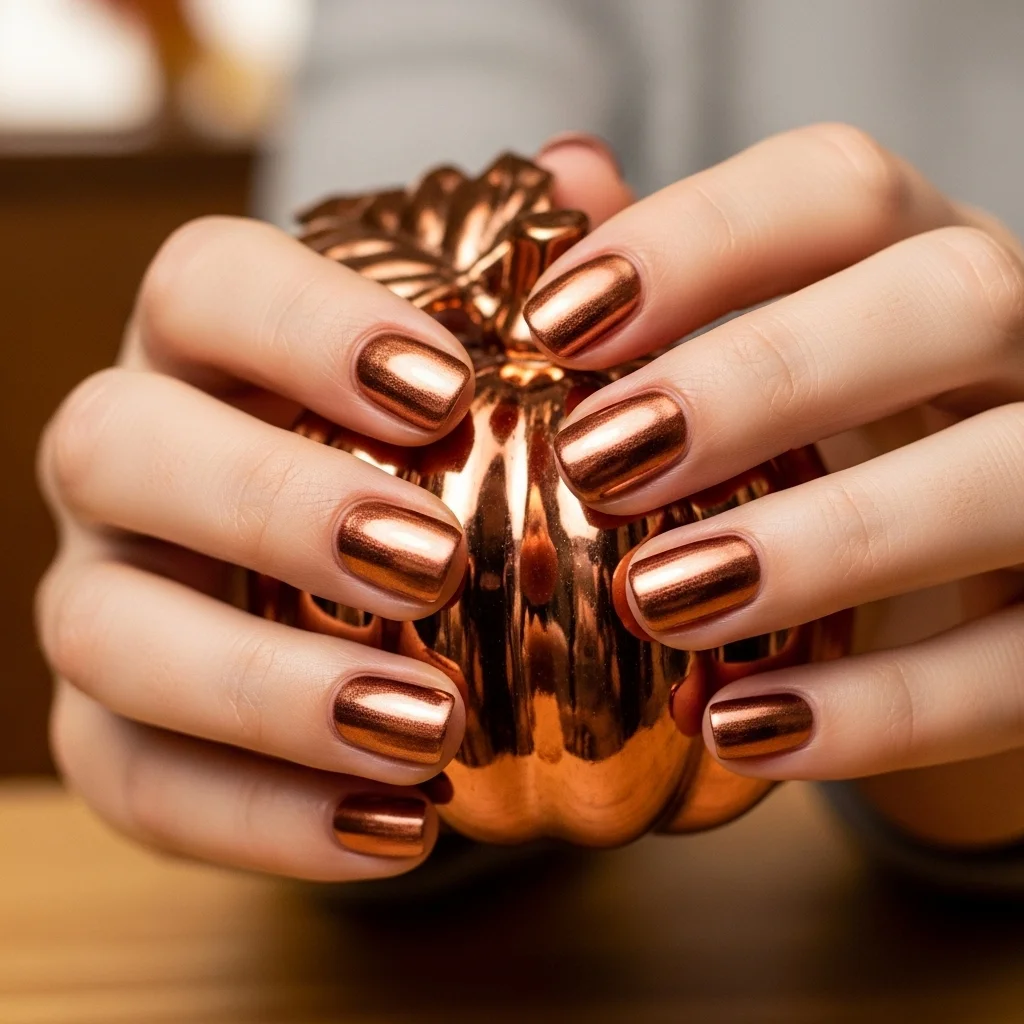 Top 17 Simple Fall Nail Designs That Are Cozy & Chic 14 metallic copper shimmer