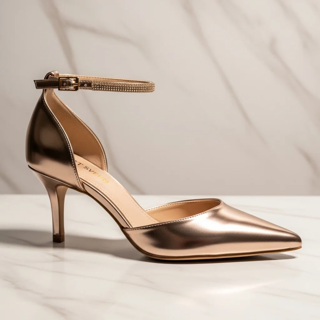 Step into Comfort & Style: Top 21 Low-Heel Wedding Shoes for Your Big Day 12 metallic stiletto kitten heel