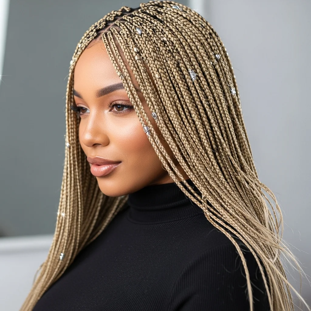 micro braids with tiny metallic beads