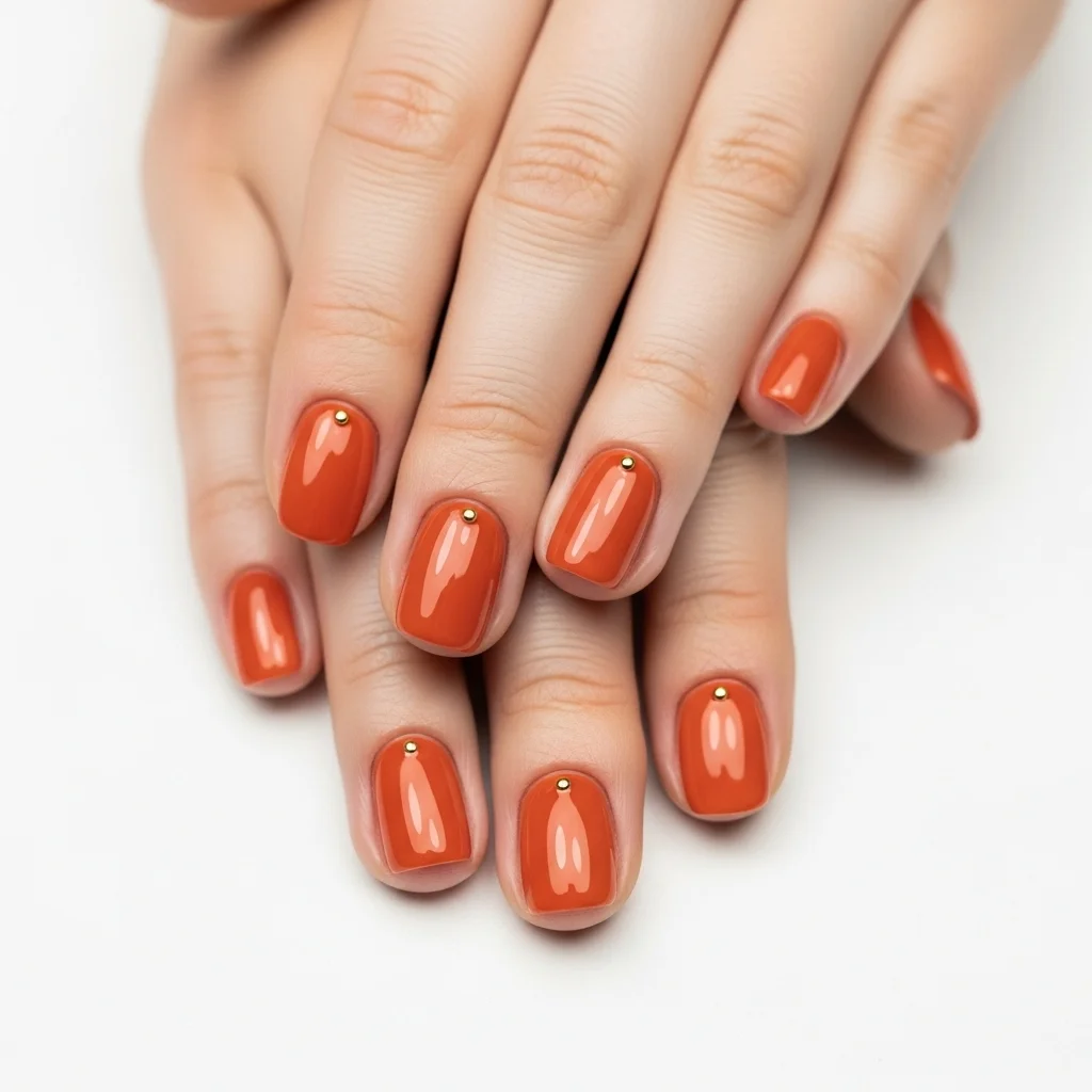 Top 21 Burnt Orange Nail Ideas for Fall 15 minimalist dot on burnt orange